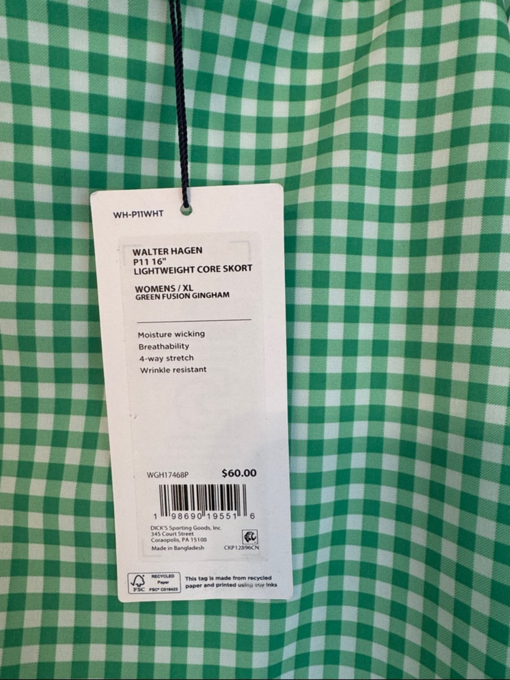Walter Hagen Green Gingham A-Line Golf or Tennis Skirt - Women size XL - Picture 2 of 5